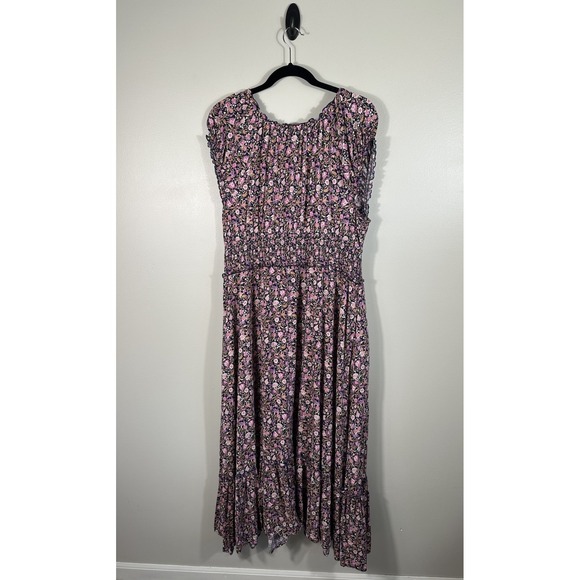 Old Navy Dress Womens XL Blue Purple Ditzy Floral Waist Defined Maxi Boho‎ - Picture 2 of 14
